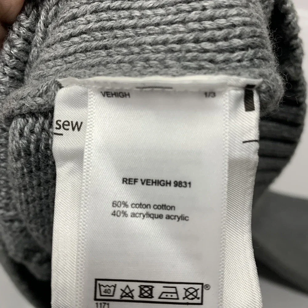 Celio Gray Cable Knit Mock Neck Quarter Button Sweater Men XL Cotton Blend